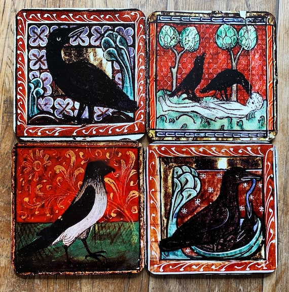 Medieval Crow coasters - set of 4