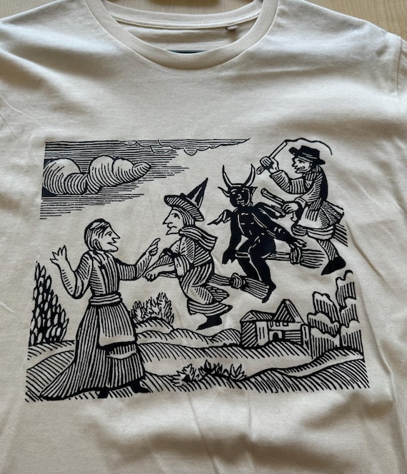 UNISEX T Shirt - Witches on Broom (choose from Brown or Black on Natural)