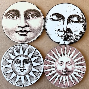 Vintage Sun and Moon Fridge Magnets