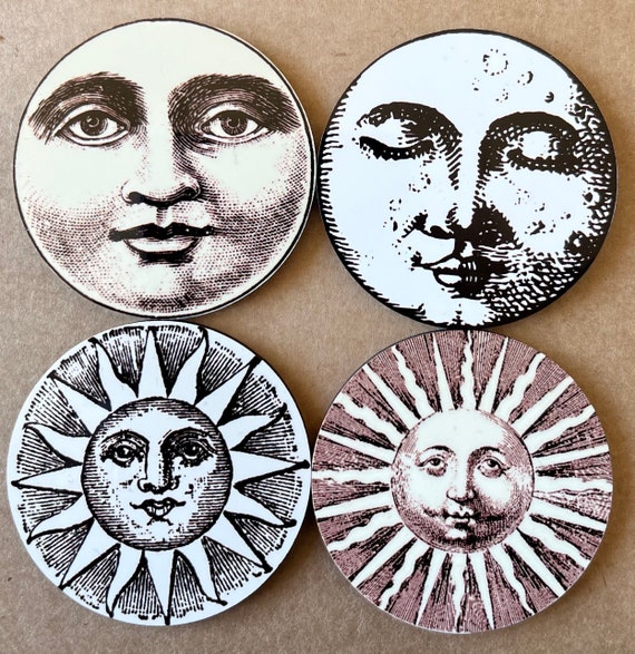 Vintage Sun and Moon Fridge Magnets