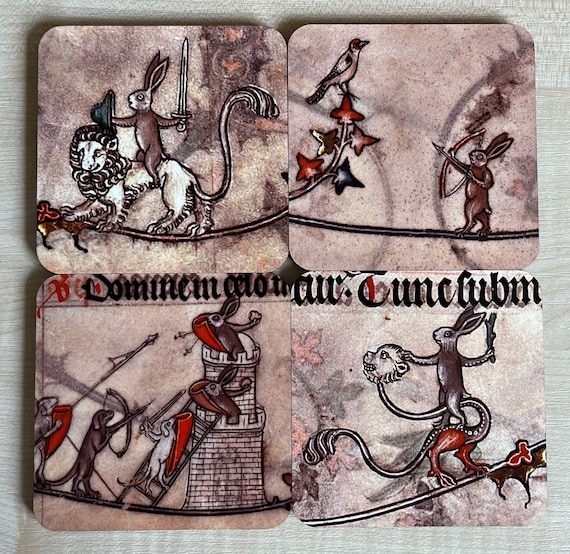 Battle Bunny coasters - set of 4