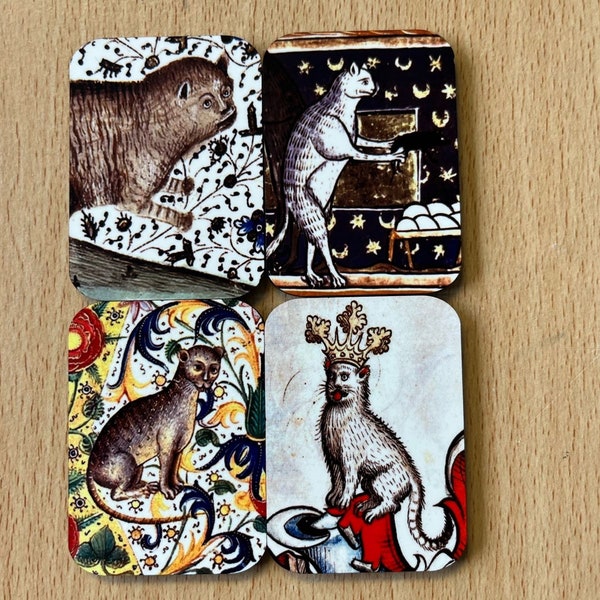 Medieval Cat Fridge Magnets - set of 4