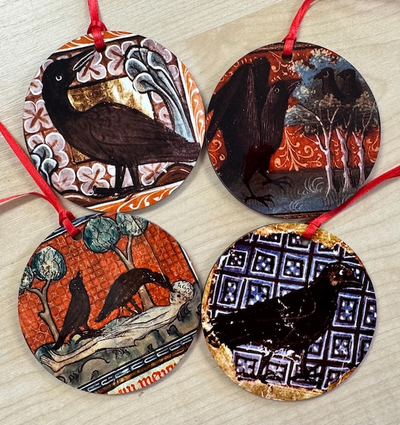 Medieval Crow Tree Decorations - Double sided