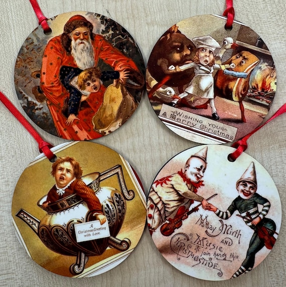 Creepy Vintage Christmas Tree Decorations (set 2)  - Double sided