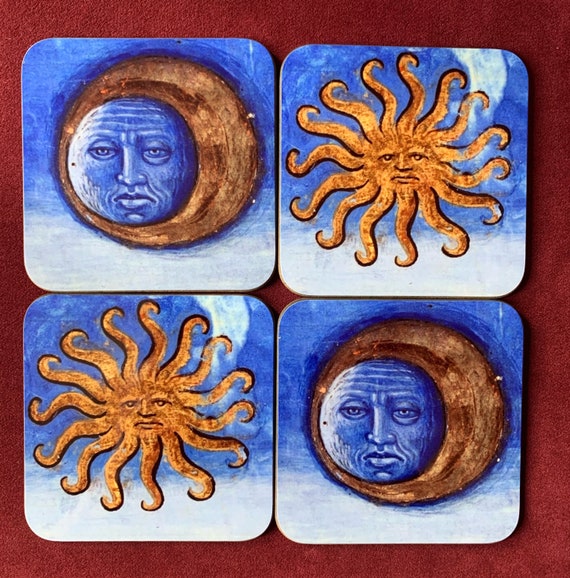 Medieval Sun and Moon coasters - set of 4