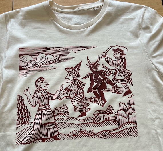 LADIES T Shirt - Witches on Broom (choose from Black or Brown on Natural)