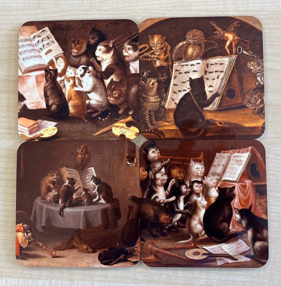 Cat School Painting coasters - set of 4