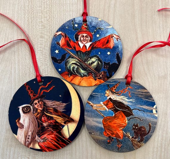 Vintage Witch Tree Decorations (set 1) - double sided