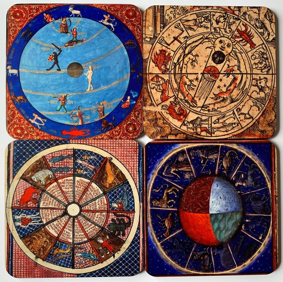 Medieval Zodiac Chart coasters - set of 4