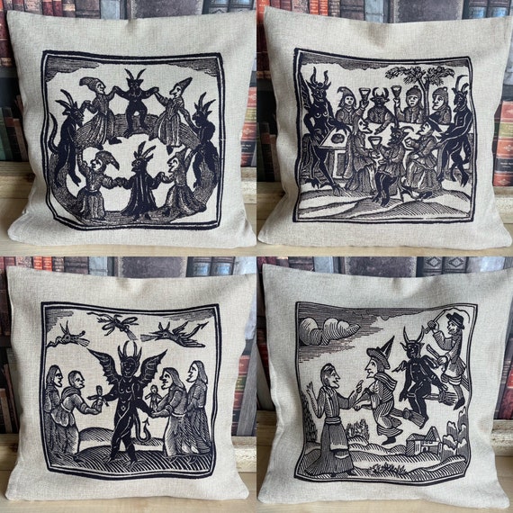 Woodcut Witches Cushion Covers 40cm x 40cm  - choose from 4 designs (covers only)