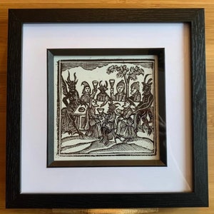 Framed print of Woodcut Witches Feasting with Devils