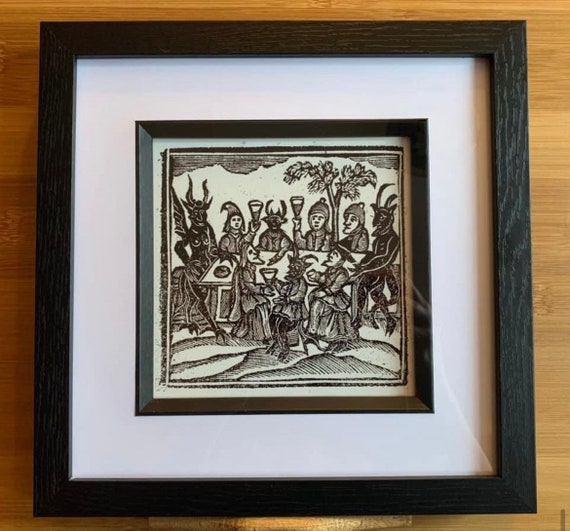 Framed print of Woodcut Witches Feasting with Devils