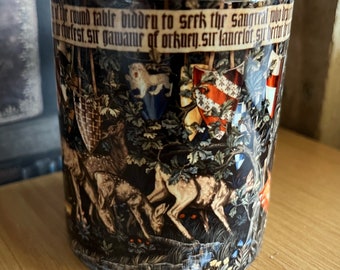 Quest for the Holy Grail Mug - (verdure with deer and shields tapestry by William Morris)