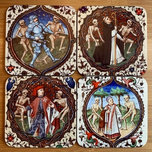 Medieval Dance of Death coasters - set of 4