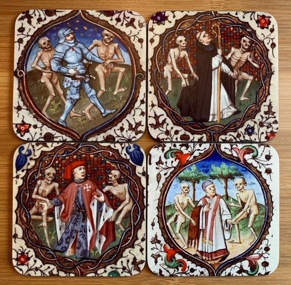 Medieval Dance of Death coasters - set of 4