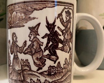 Witches and Devil on Broomstick mug