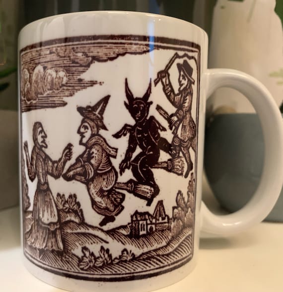 Witches and Devil on Broomstick mug