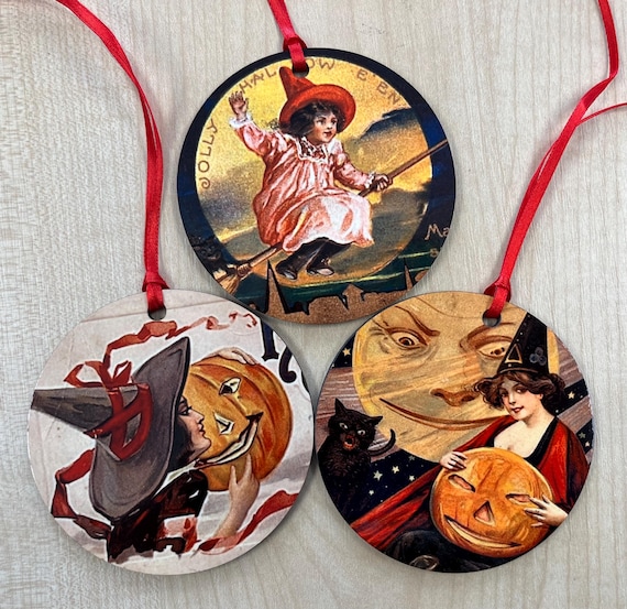 Vintage Witch Tree Decorations (set 2) - double sided