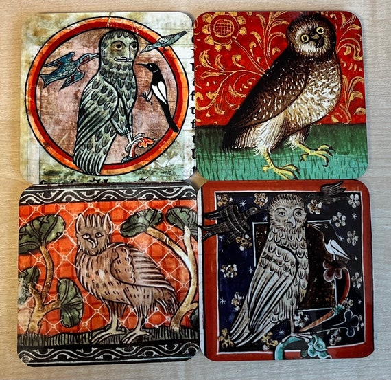 Medieval Owl coasters - set of 4