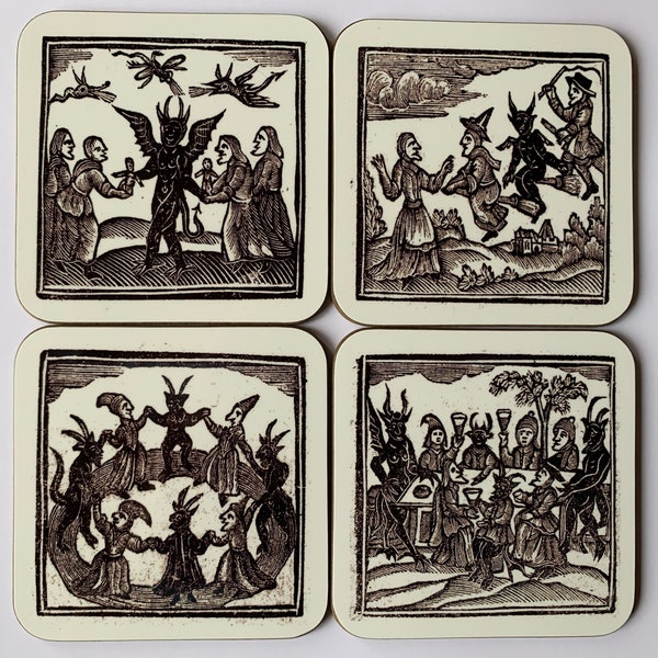 Woodcut Witches coasters - set of 4