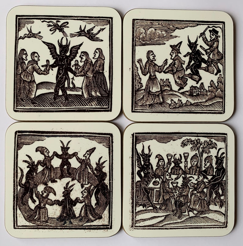 Woodcut Witches coasters - set of 4 image 1