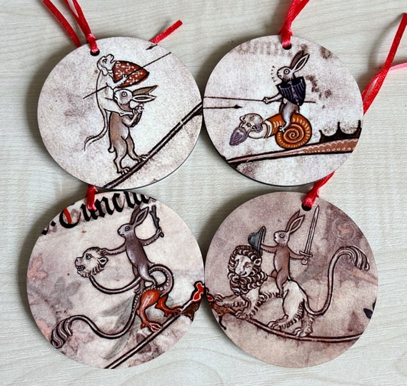 Medieval Rabbit Tree Decorations - Double sided