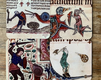 Medieval Knight vs Snail coasters - set of 4