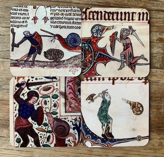 Medieval Knight vs Snail coasters - set of 4