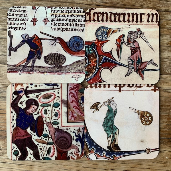 Medieval Knight vs Snail coasters - set of 4