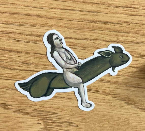 Flying Green Penis Riding Witch Sticker