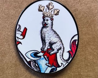 Enamel Medieval Crowned Cat Lapel Pin