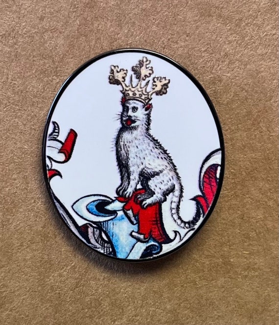 Enamel Medieval Crowned Cat Lapel Pin