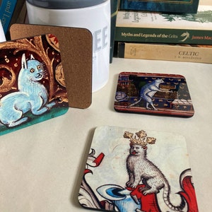 Medieval Cat coasters set of 4 image 6