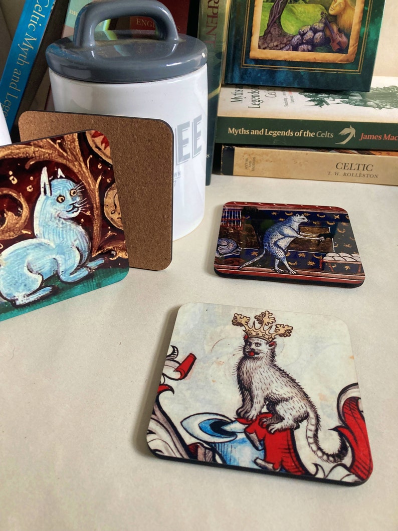 Medieval Cat coasters set of 4 image 6