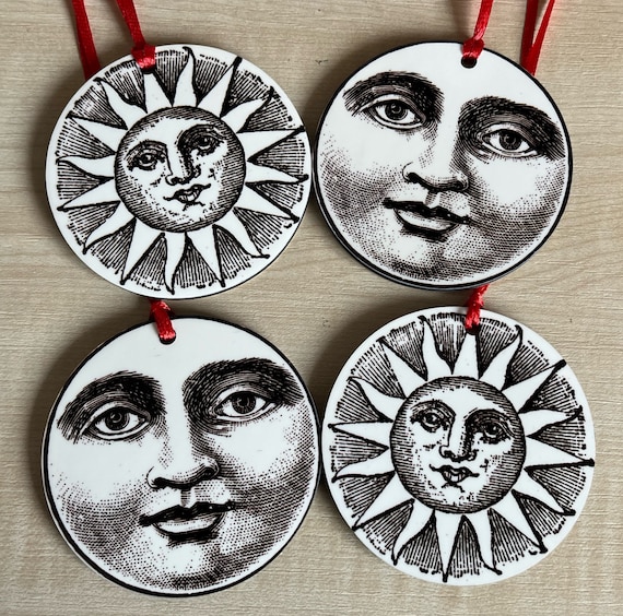 Vintage Sun and Moon Tree Decorations - Double sided