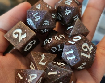 Dark Bronze DND Dice with White Numbers