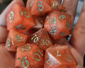 Sunshine Forest DND Dice with Moss Inked Numbering