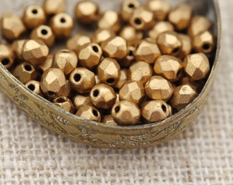 Gold Glitter Czech Firepolished Beads 3mm or 4mm (50)