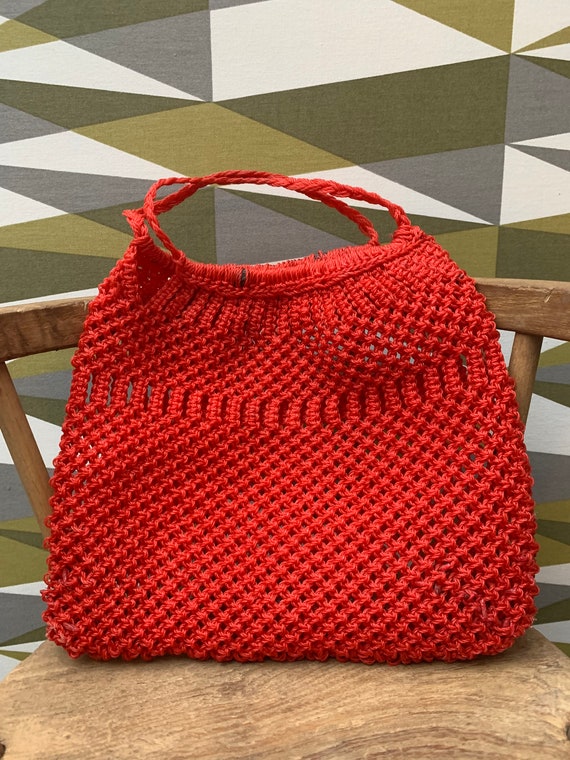 Cute Vintage 1960’s Red Plastic Crochet Bag
