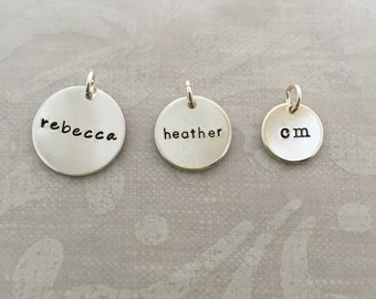Sterling Silver Name Charm disc, select from three different sizes