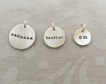 Sterling Silver Name Charm disc, select from three different sizes