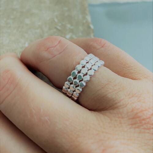 Skinny Sterling Silver Bead Ring Midi or Regular Ring Etsy
