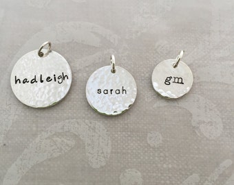 Sterling Silver Hammered Name Charms