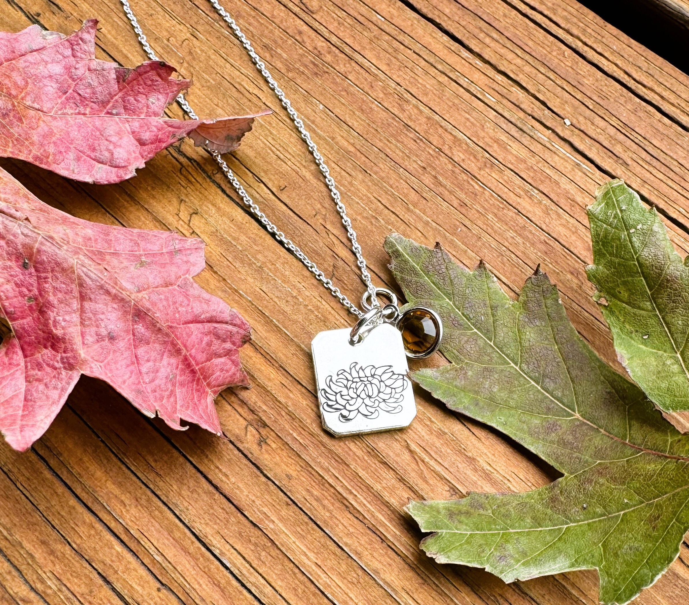 Chrysanthemum Charm or Necklace-November Floral