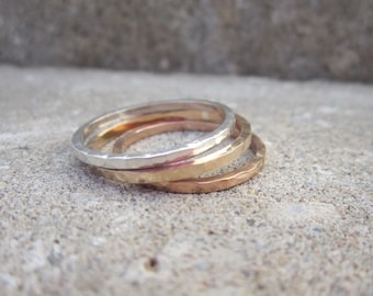 One Stacking Ring - Sterling Silver, Gold-Fill, or Rose Gold-Fill,  Stacking Ring - Hammered Finish