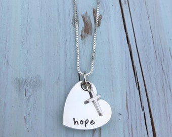 Hope Heart Necklace with Cross Charm