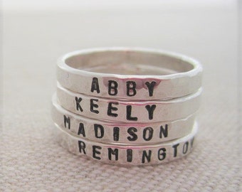 Sterling Silver Hammered Name Ring