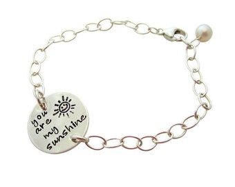 You Are My Sunshine Bracelet - Grandmothers Bracelet - Mothers Bracelet - Charm Bracelet - Sterling Silver - Hip Mom Jewelry