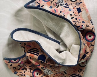 Mori No Tomodachi - Kinoko Yama - Mushroom in PEACH Baby Blanket - lined with Organic Cotton Fleece