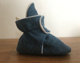 Blue Linen/Cotton Baby Booties